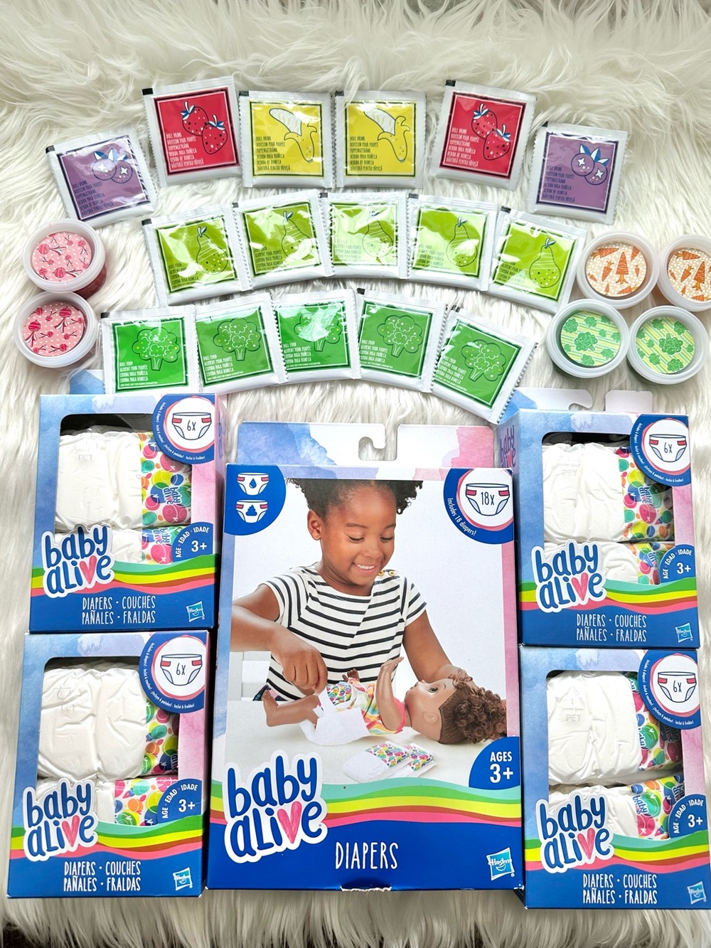 64 PC BABY ALIVE DIAPER FOOD LOT